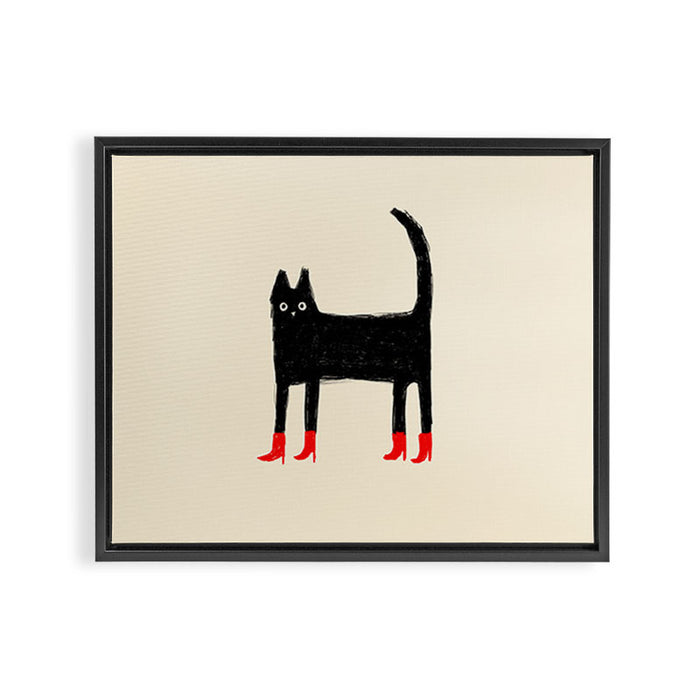 Black Cat in Red Boots Framed Canvas Print Gallery Image 1
