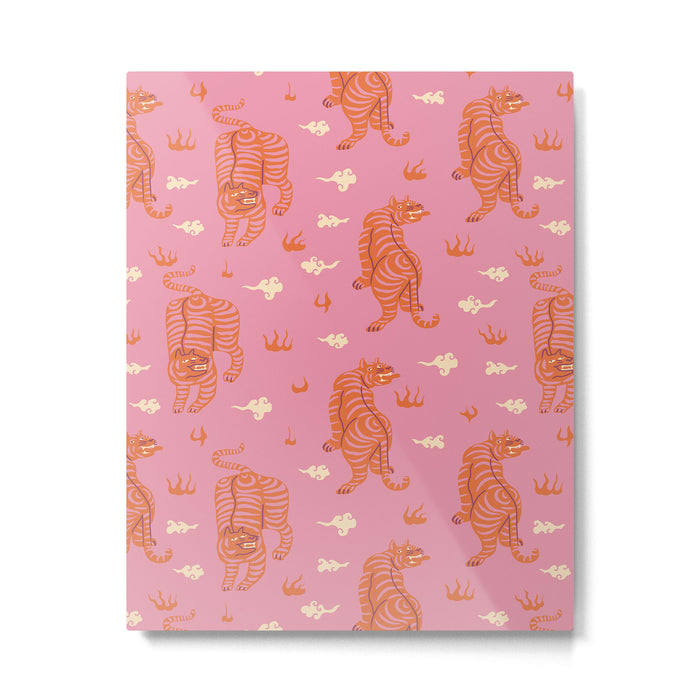 Oriental pink tigers Metal Print Gallery Image 1
