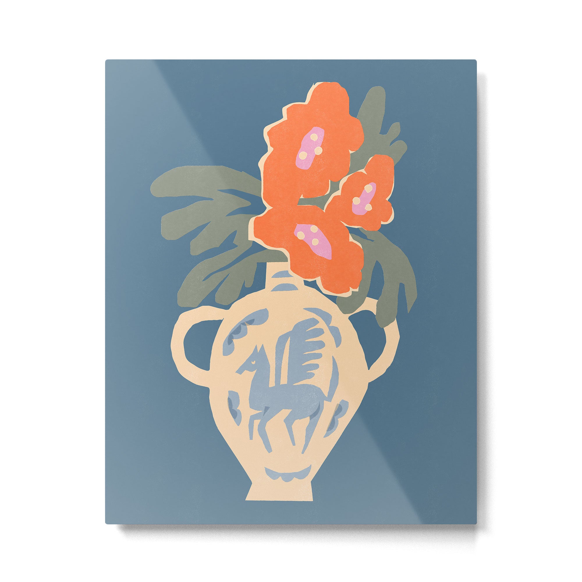 Pegasus Amphora with red flowers Metal Print Gallery Image 4