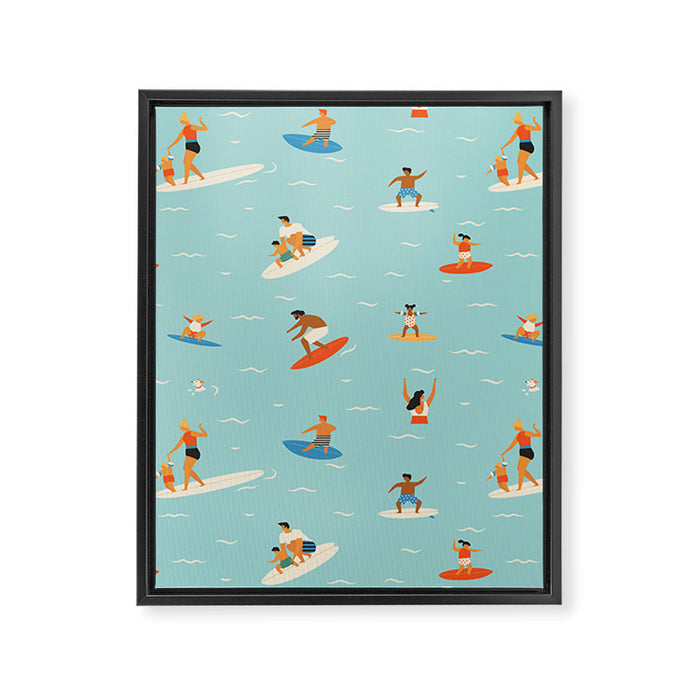 Surfing kids Framed Canvas Print Gallery Image 1