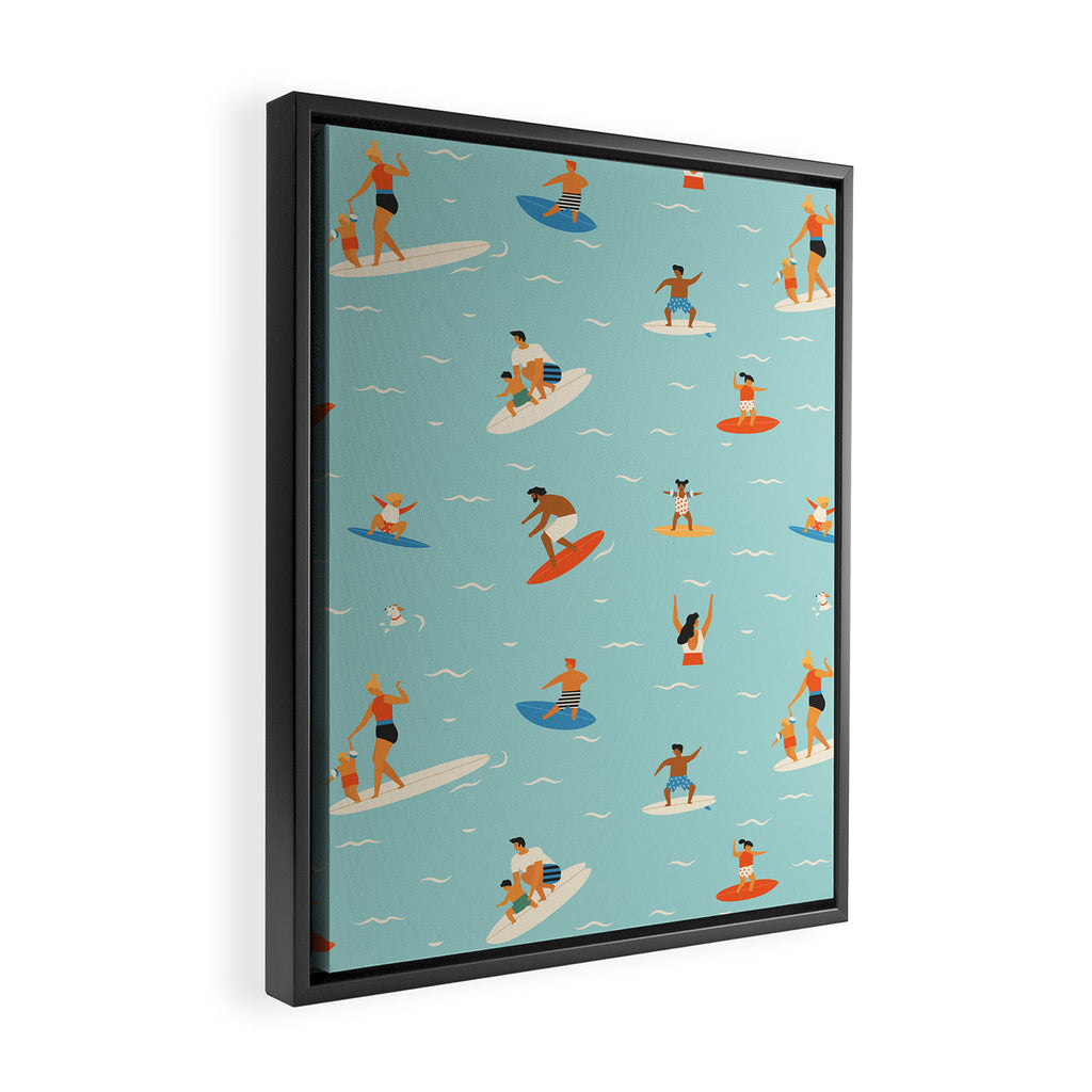 Surfing kids Framed Canvas Print Gallery Image 2