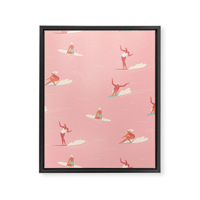 Waikiki beach in pink Framed Canvas Print Gallery Image 1