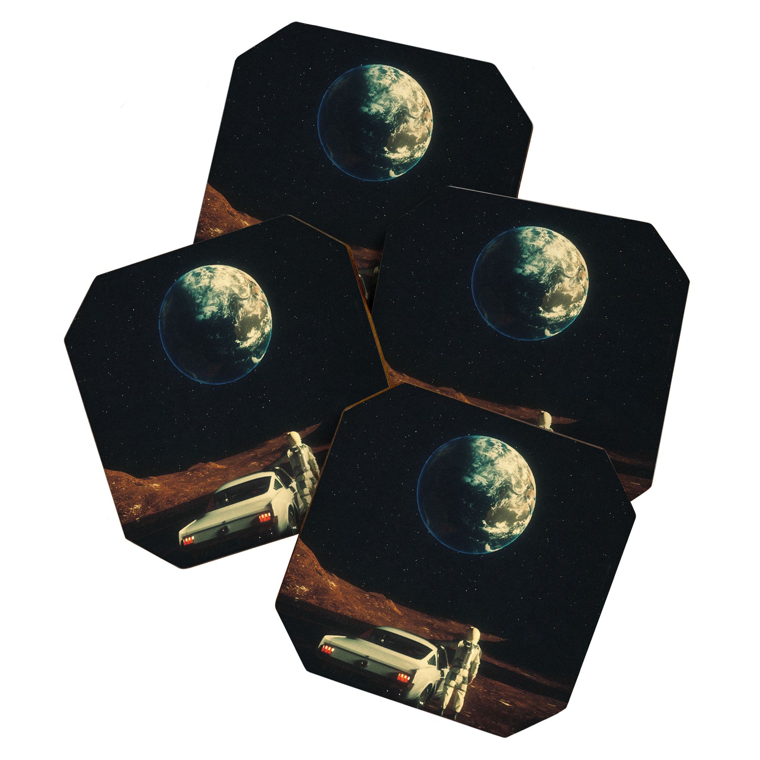 Far From Home - Retro-Futuristic Marsian Astronaut Collage Artwork  Coaster Gallery Image 1