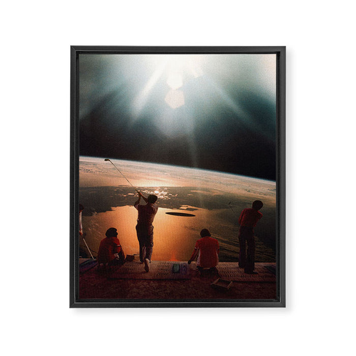 Golfers In Space Framed Canvas Print Gallery Image 1
