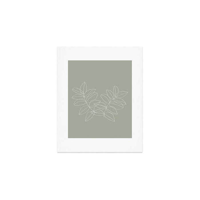 Boho Sage Green, Decor, Line Art, Botanical Leaves Art Print Gallery Image 1