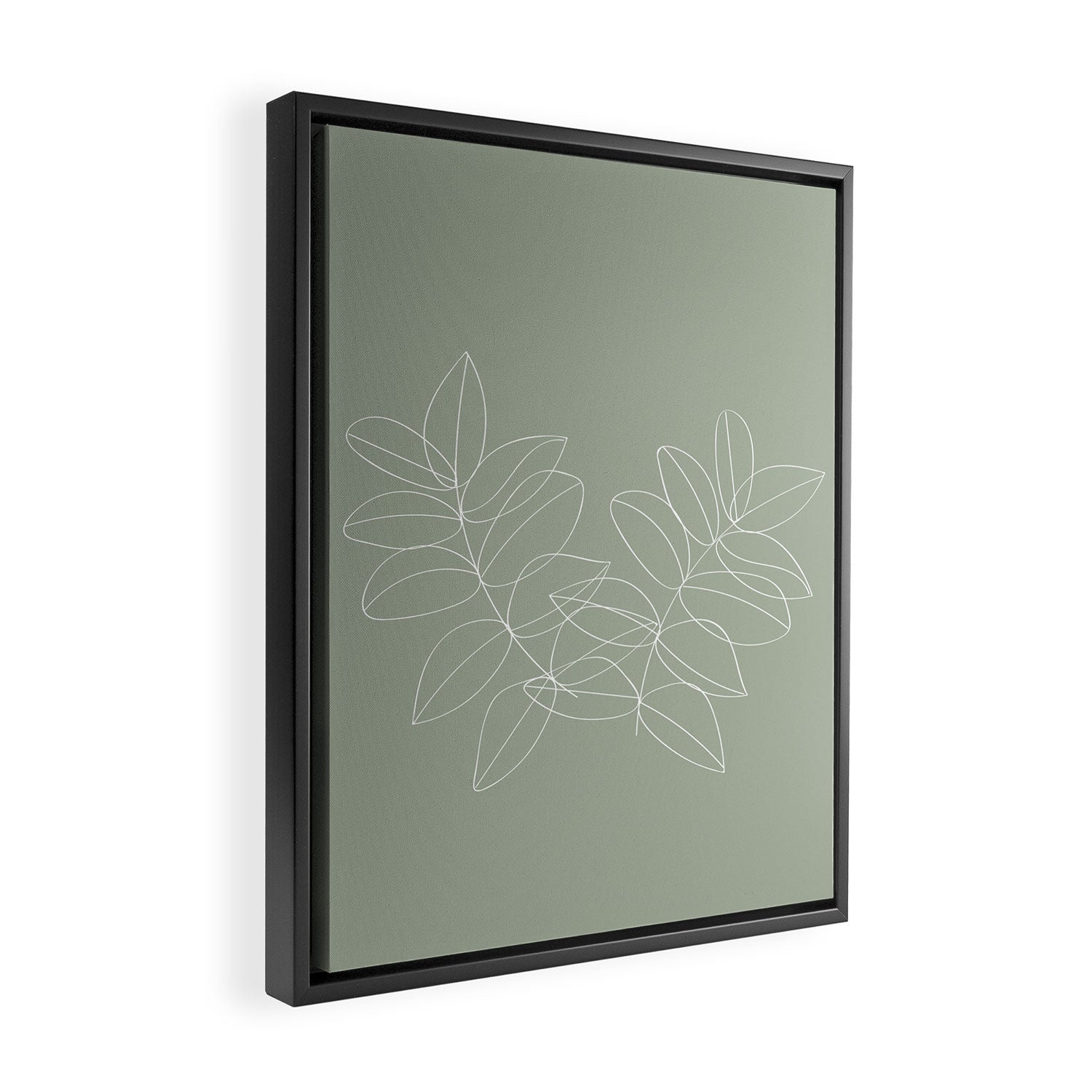Boho Sage Green, Decor, Line Art, Botanical Leaves Framed Canvas Print Gallery Image 2