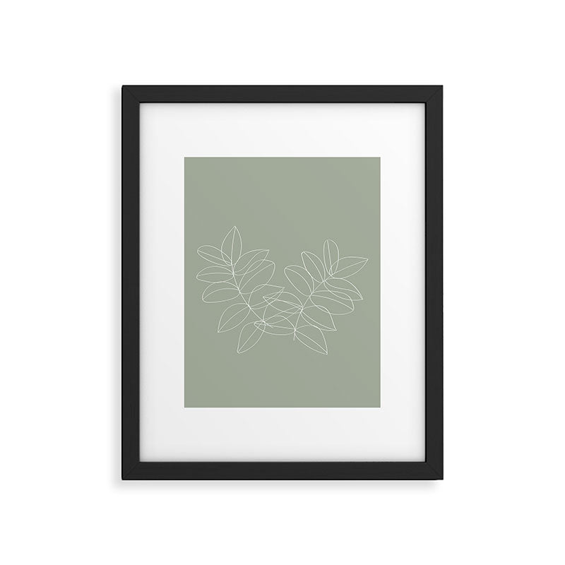 Boho Sage Green, Decor, Line Art, Botanical Leaves Framed Art Print Gallery Image 5