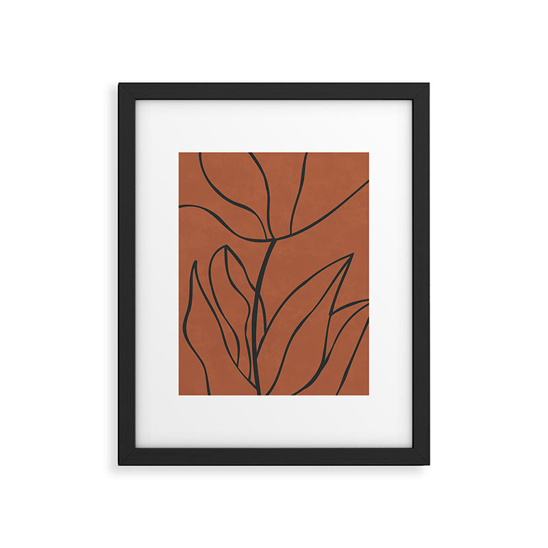 Flower Line Art, Black Brown Framed Art Print Gallery Image 5