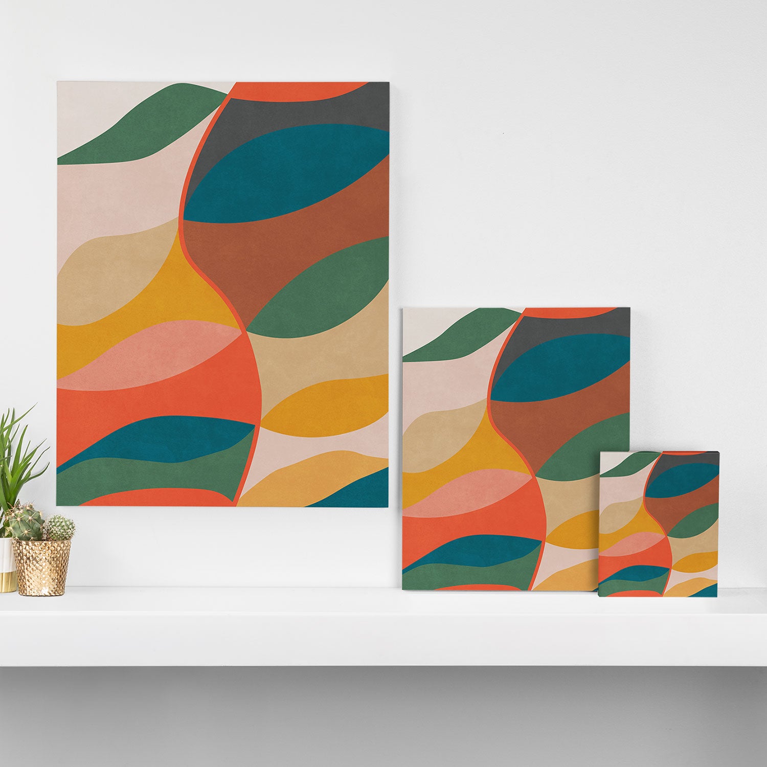 Mid Century Modern Leaves, Colorful Tones Canvas Print Gallery Image 3