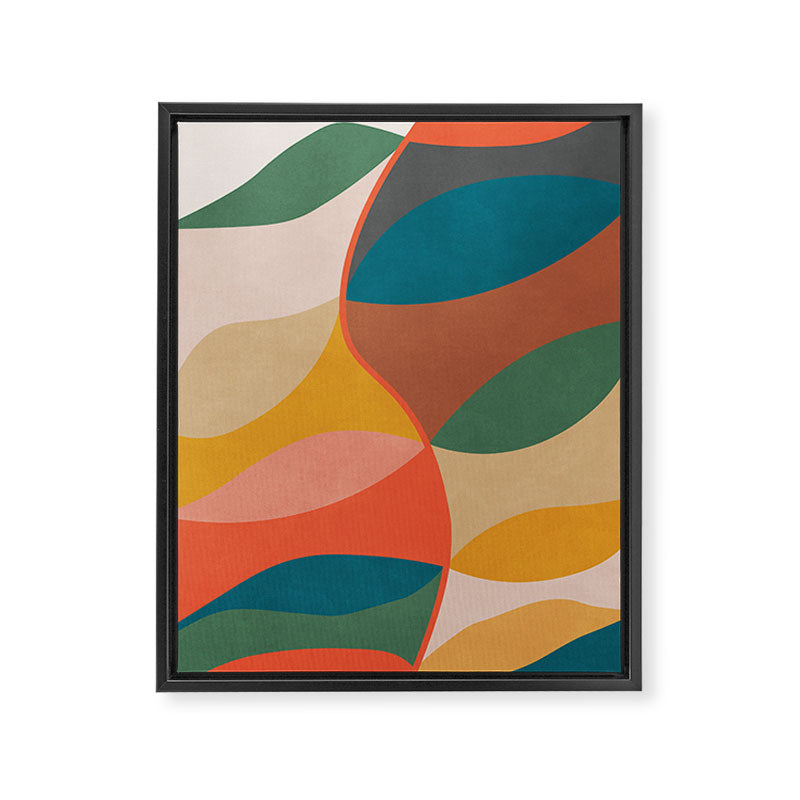 Mid Century Modern Leaves, Colorful Tones Framed Canvas Print Gallery Image 3