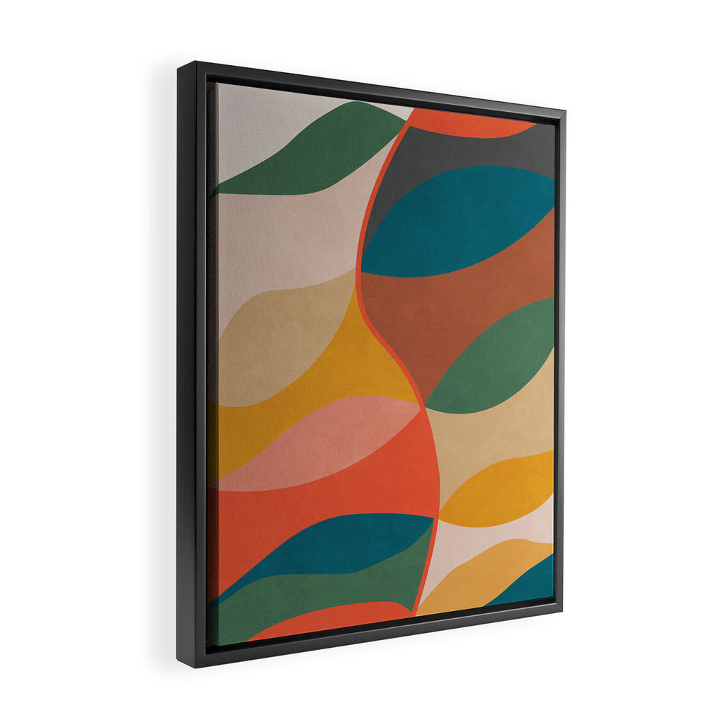 Mid Century Modern Leaves, Colorful Tones Framed Canvas Print Gallery Image 2