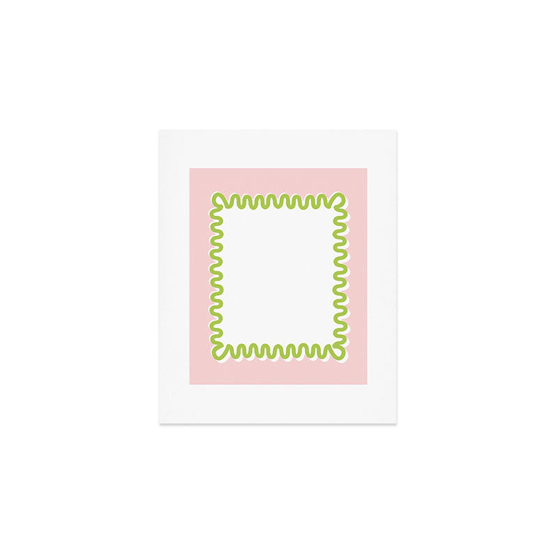 Wavy Lines - White Pink Green Art Print Gallery Image 1