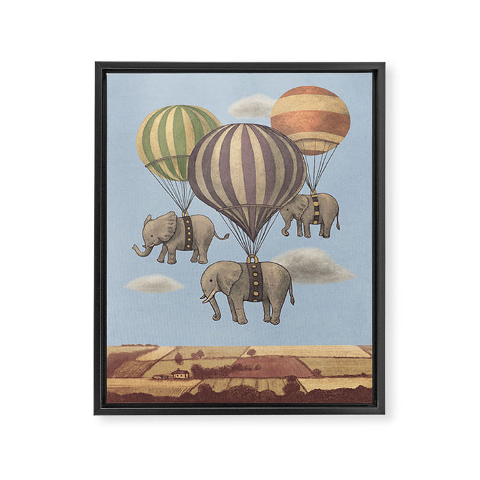 Flight of the Elephants - blue option Framed Canvas Print Gallery Image 1