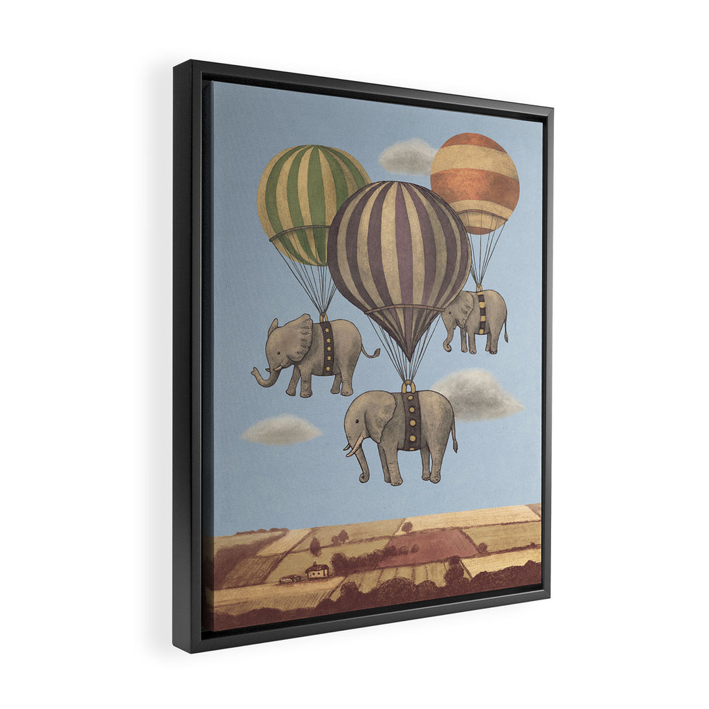 Flight of the Elephants - blue option Framed Canvas Print Gallery Image 2