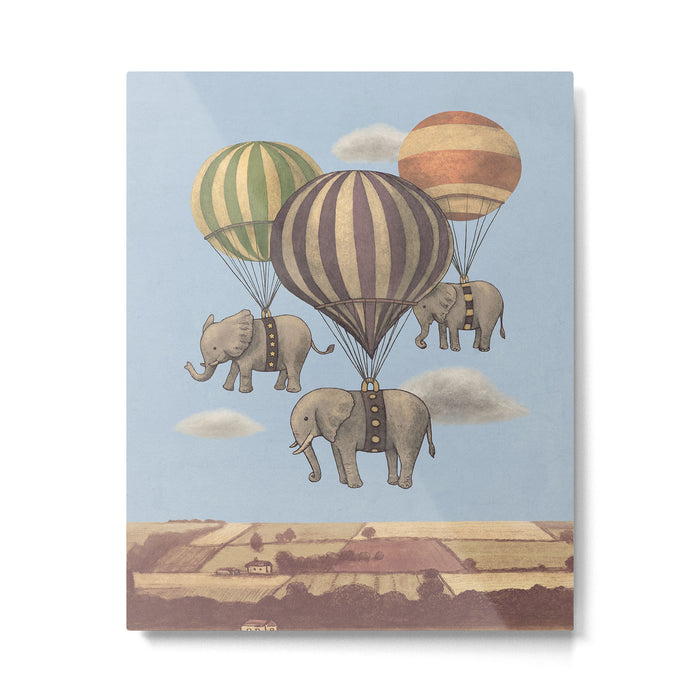 Flight of the Elephants - blue option Metal Print Gallery Image 1