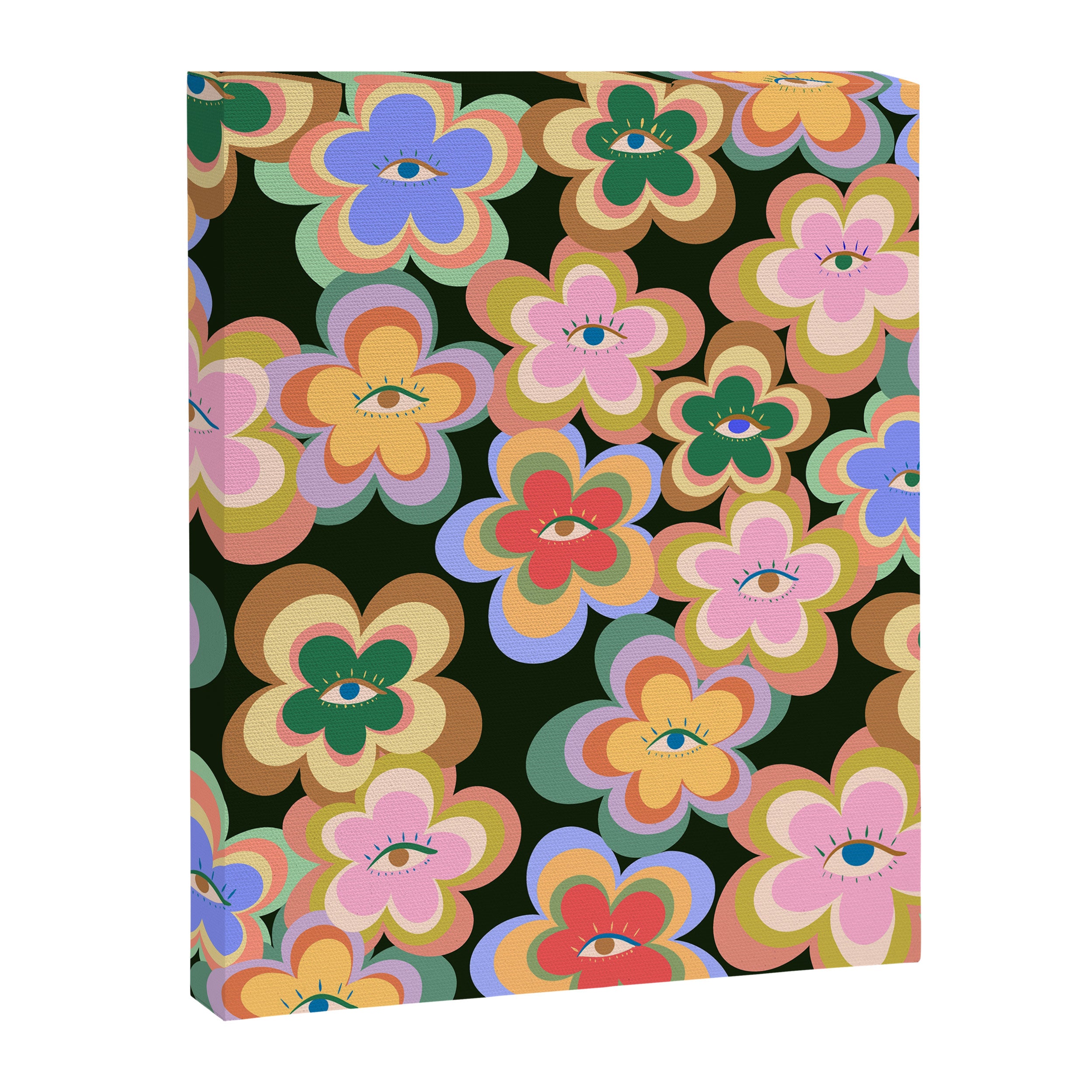 70s Evil Eye Flower Pattern in dark green Canvas Print Gallery Image 8