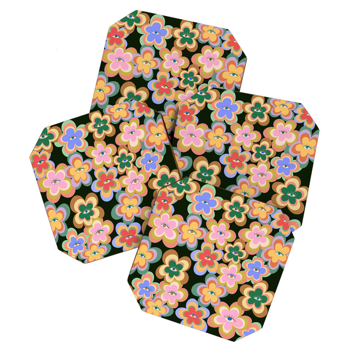 70s Evil Eye Flower Pattern in dark green Coaster Gallery Image 1