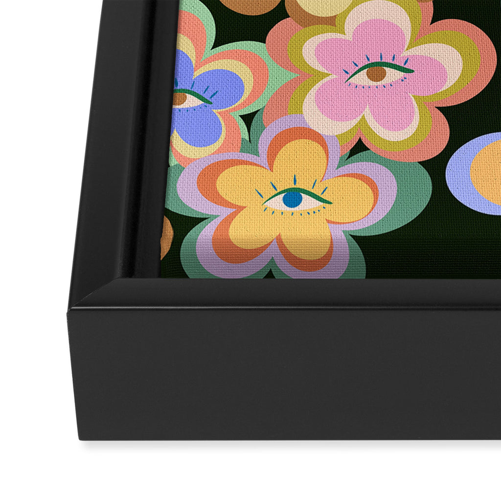 70s Evil Eye Flower Pattern in dark green Framed Canvas Print Gallery Image 3