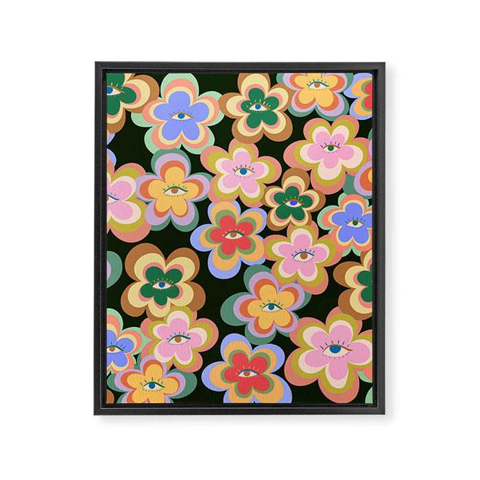 70s Evil Eye Flower Pattern in dark green Framed Canvas Print Gallery Image 1