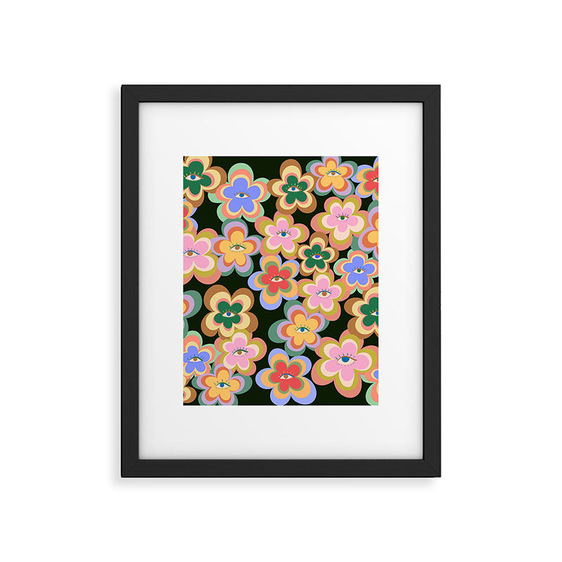 70s Evil Eye Flower Pattern in dark green Framed Art Print Gallery Image 6