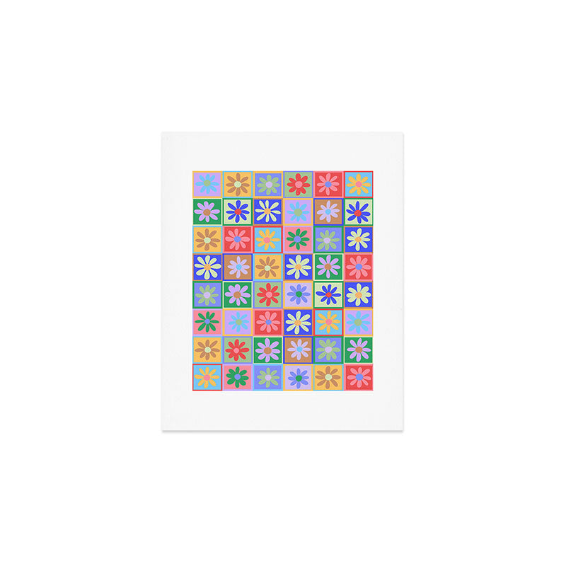 Checkered Flower Pattern  Art Print Gallery Image 1