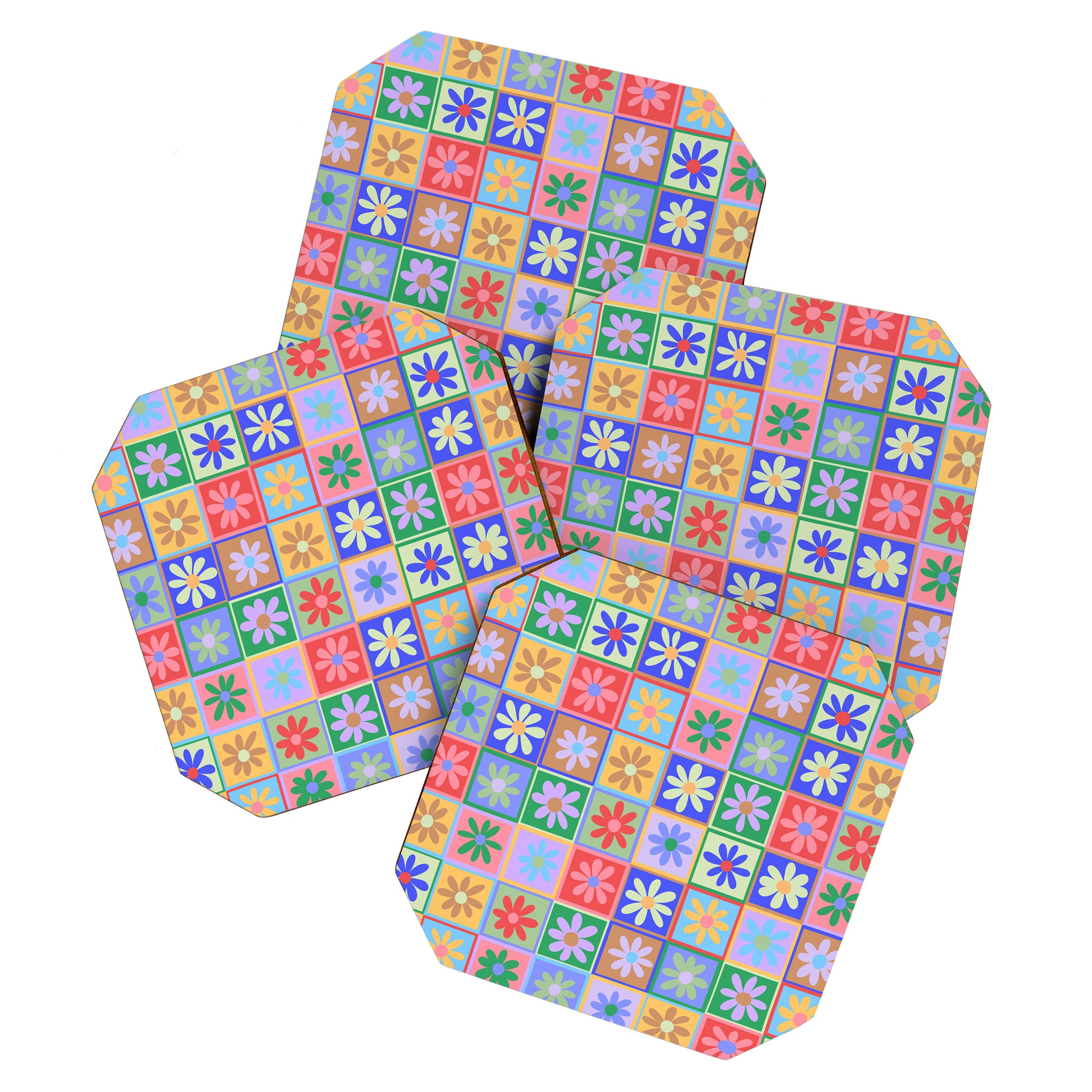 Checkered Flower Pattern  Coaster Gallery Image 1