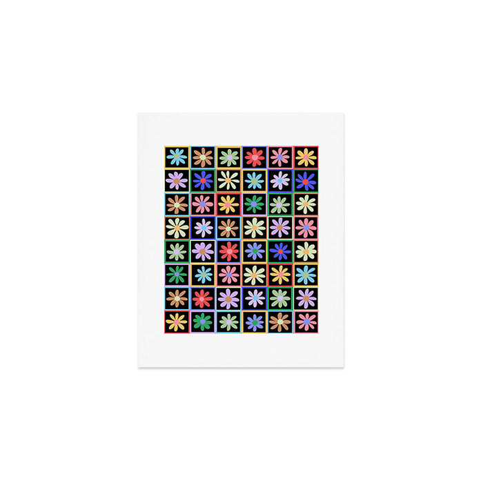 Checkered Flowers in Black  Art Print Gallery Image 1