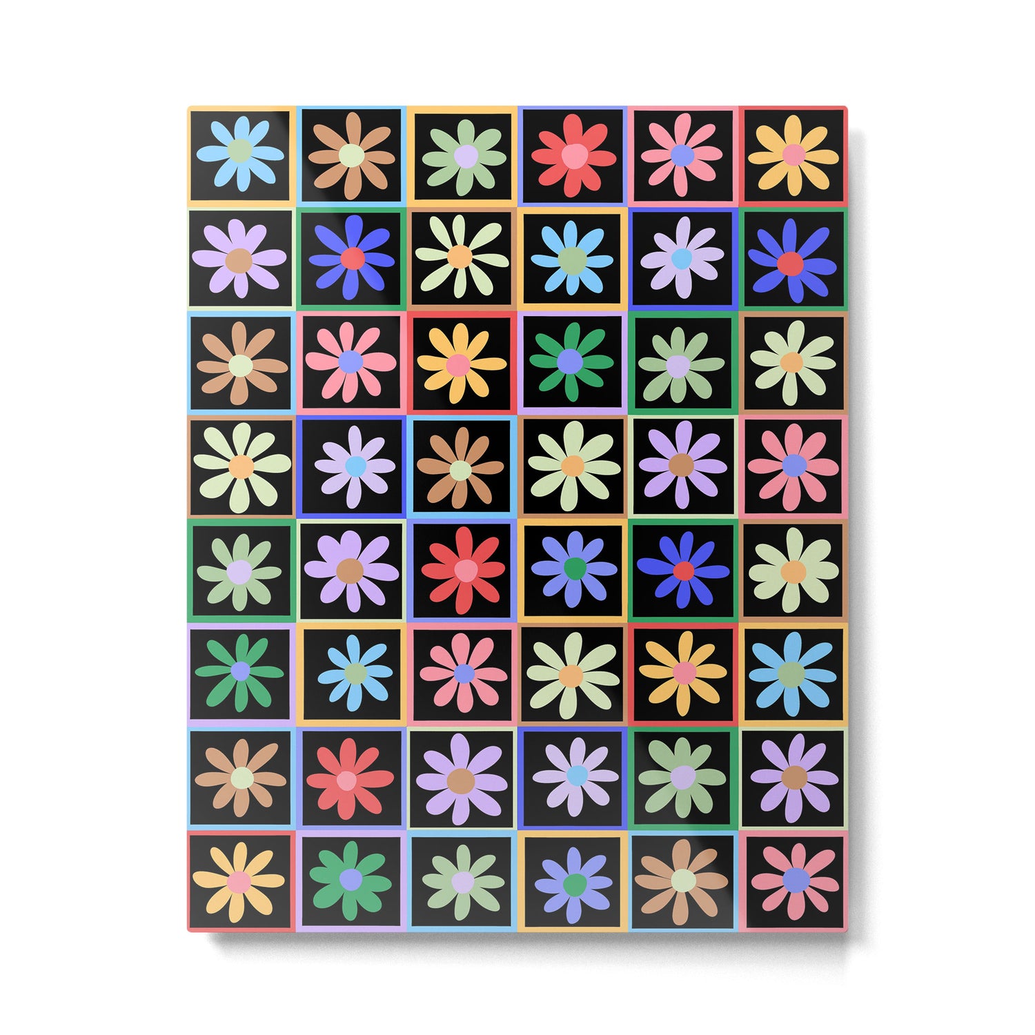 Checkered Flowers in Black  Metal Print Gallery Image 6