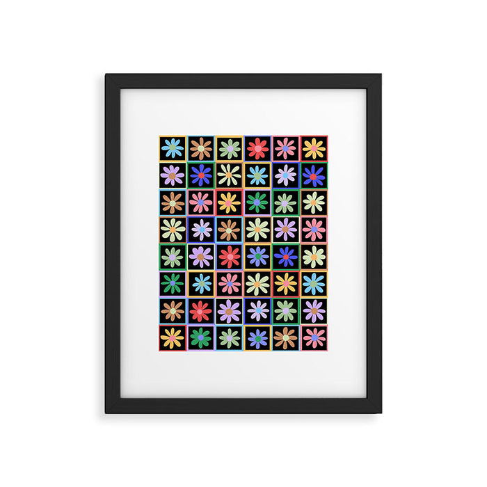 Checkered Flowers in Black  Framed Art Print Gallery Image 1