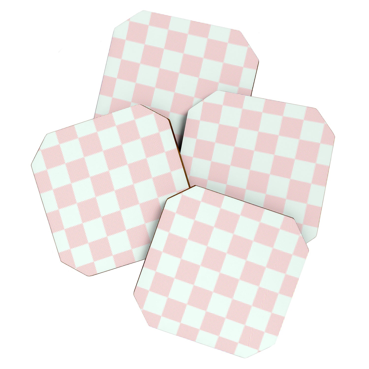 Cotton Candy Dot checkered soft pink and mint pattern  Coaster Gallery Image 1