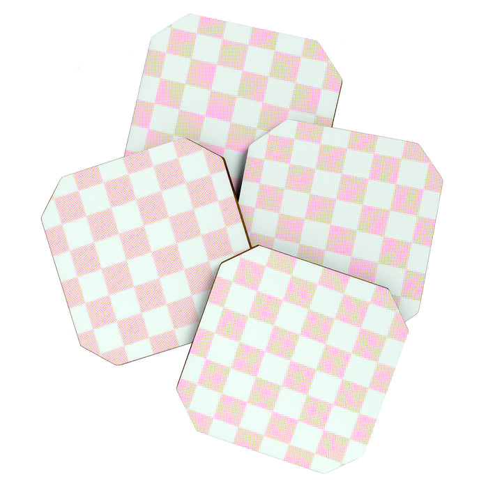Cotton Candy Dot checkered soft pink and mint pattern  Coaster Gallery Image 1
