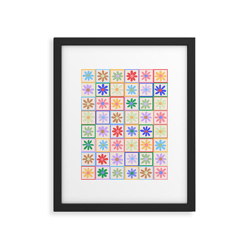 Cute Checkered Flowers in Beige  Framed Art Print Gallery Image 6