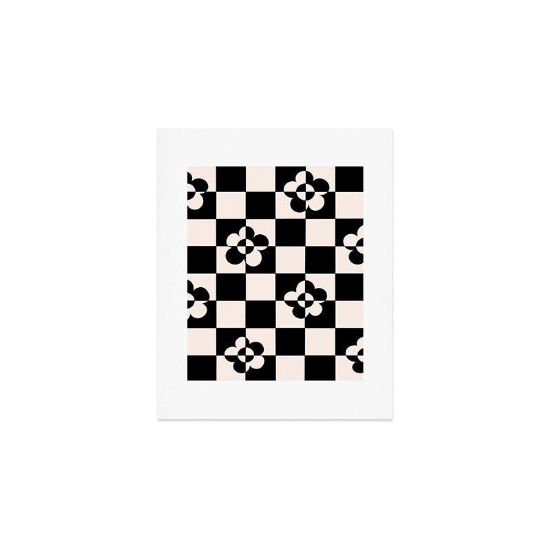 Mid century modern geometric black and white pattern Art Print Gallery Image 1