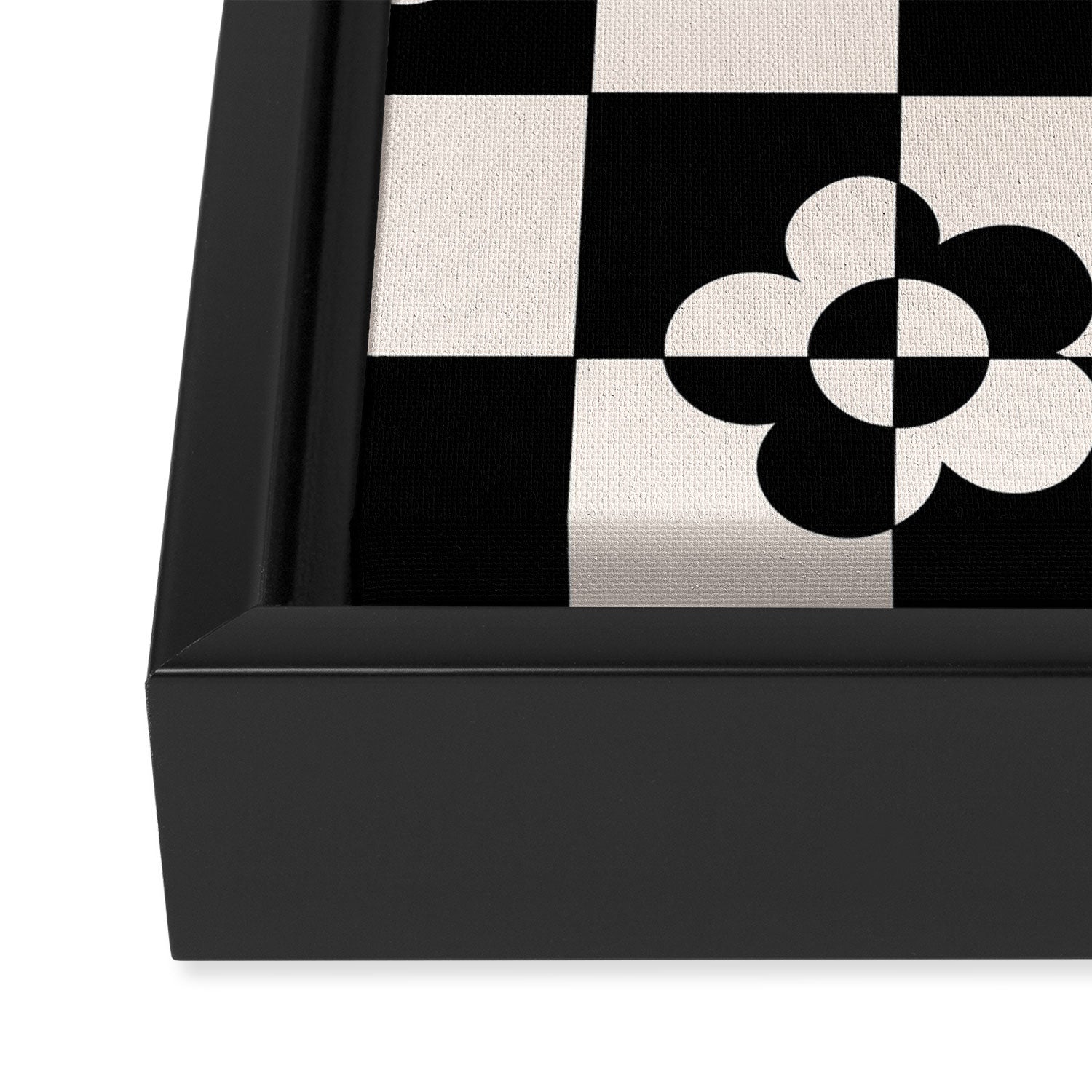 Mid century modern geometric black and white pattern Framed Canvas Print Gallery Image 3
