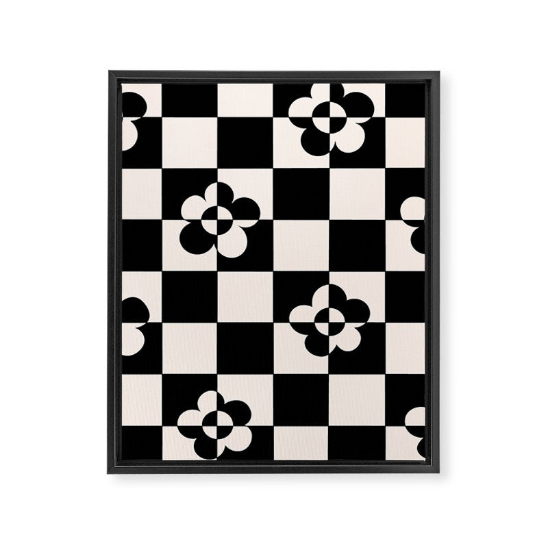 Mid century modern geometric black and white pattern Framed Canvas Print Gallery Image 8