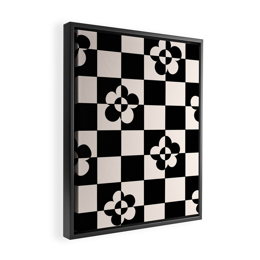 Mid century modern geometric black and white pattern Framed Canvas Print Gallery Image 2