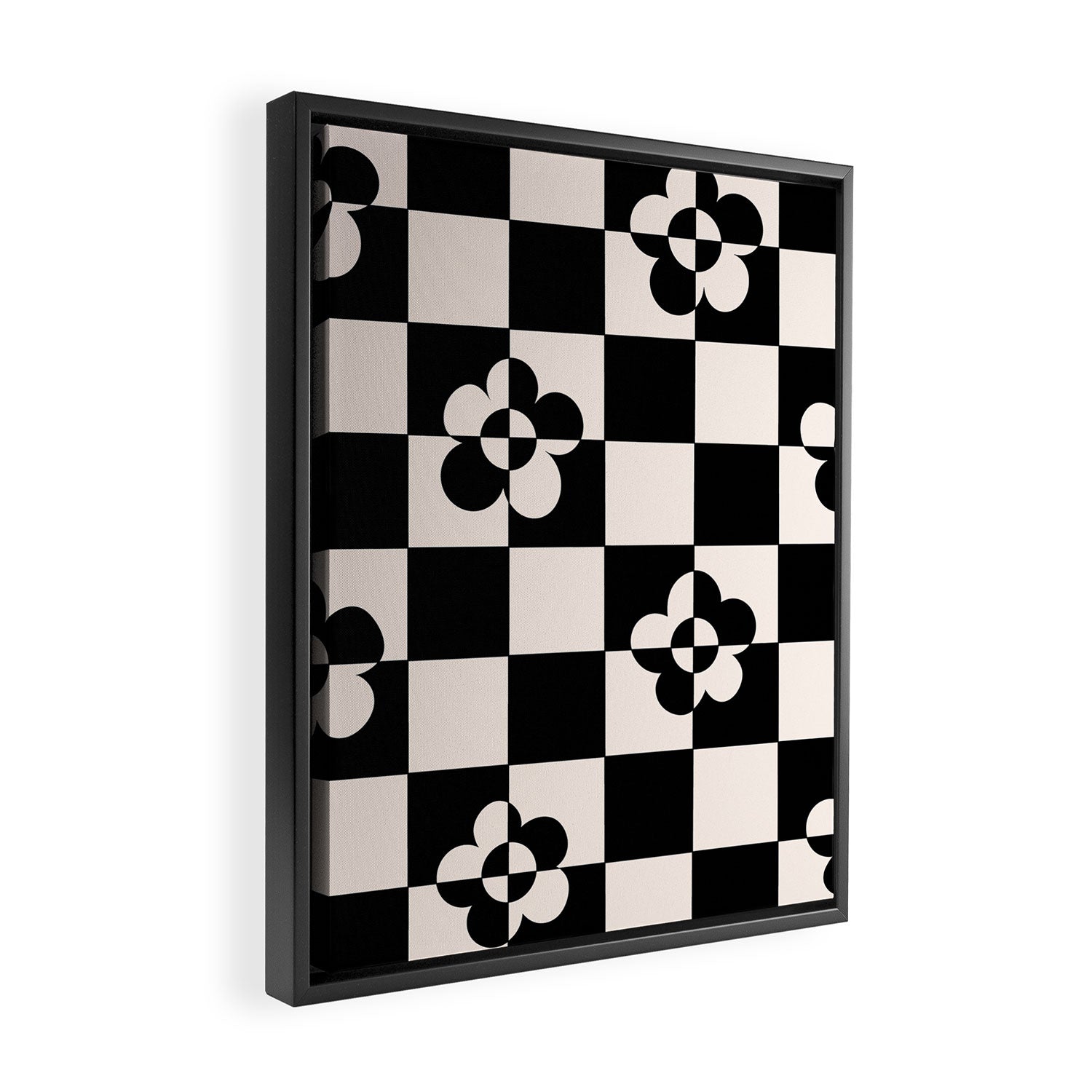 Mid century modern geometric black and white pattern Framed Canvas Print Gallery Image 2