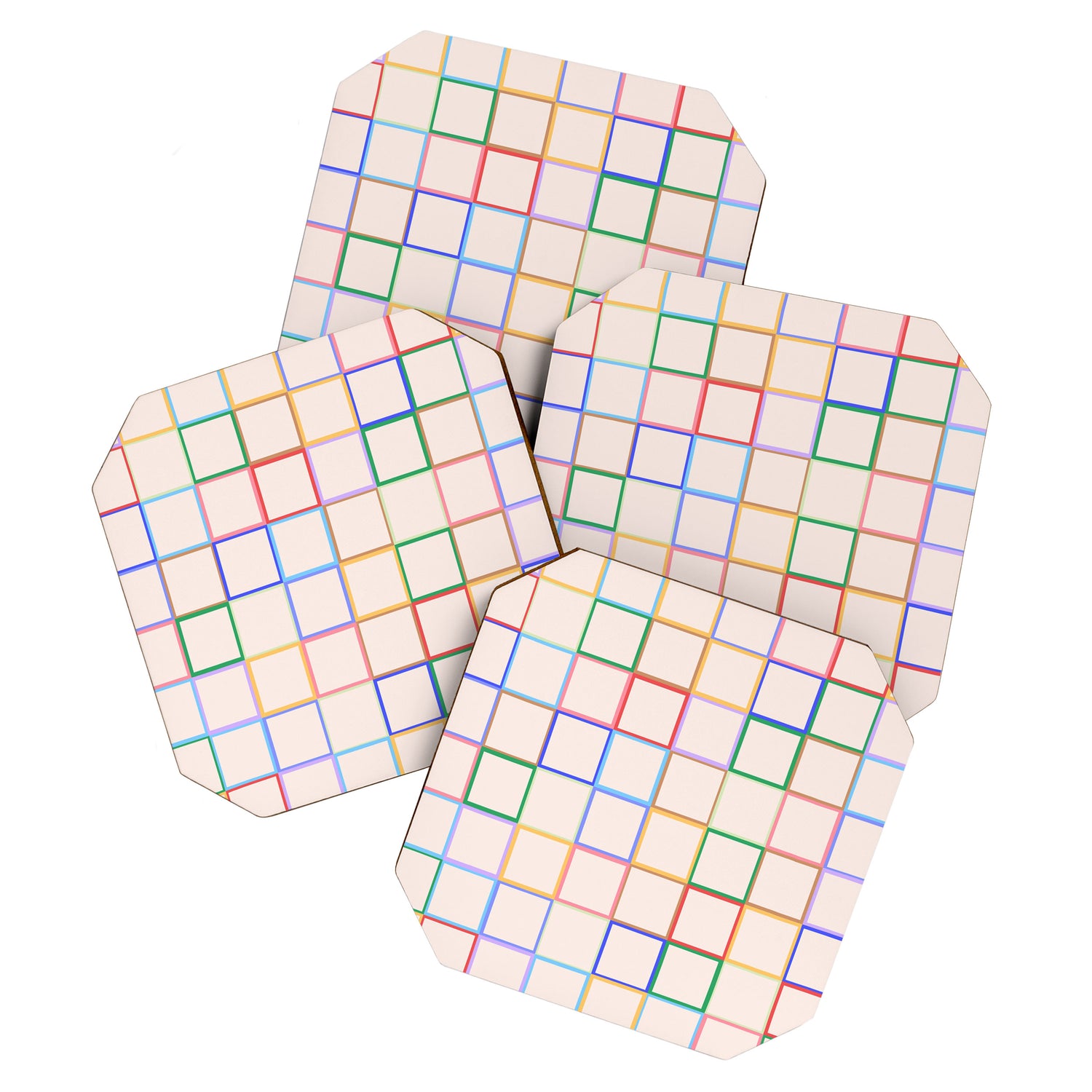 Pastel Color Square Pattern Checkered Coaster Gallery Image 1