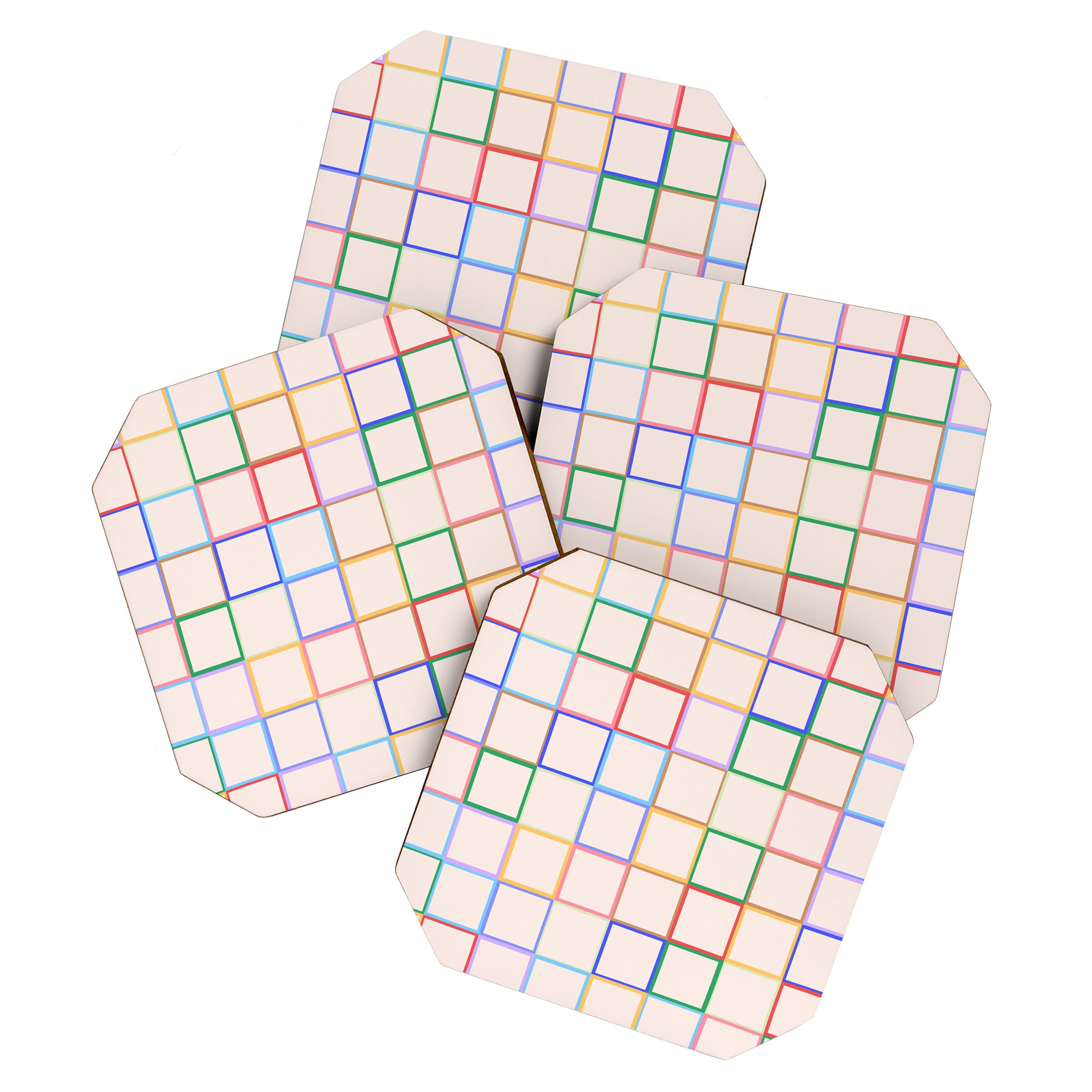 Pastel Color Square Pattern Checkered Coaster Gallery Image 1