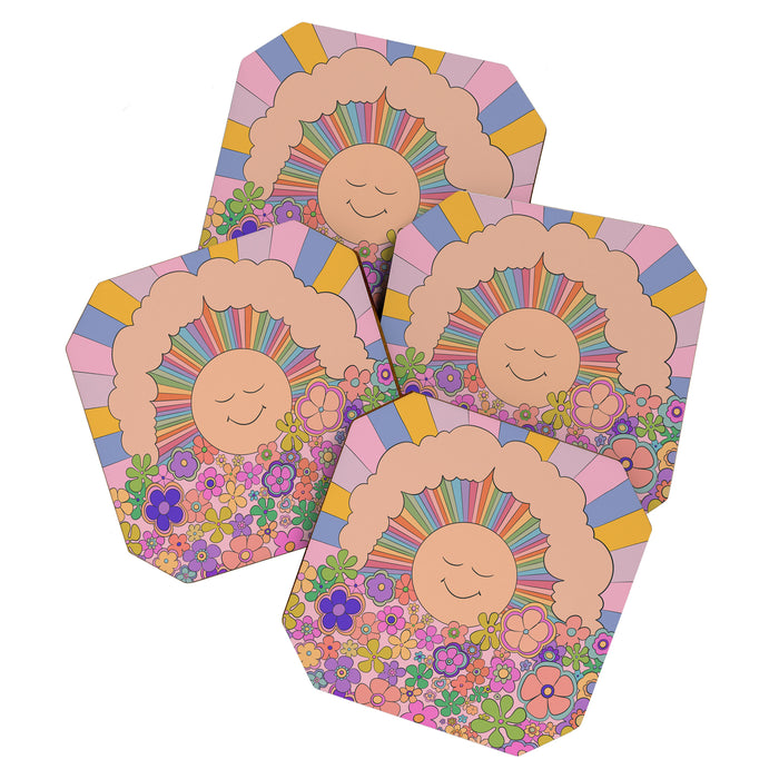 Pastel Retro Hippie Boho Rainbows and Sunshine Poster Coaster Gallery Image 1
