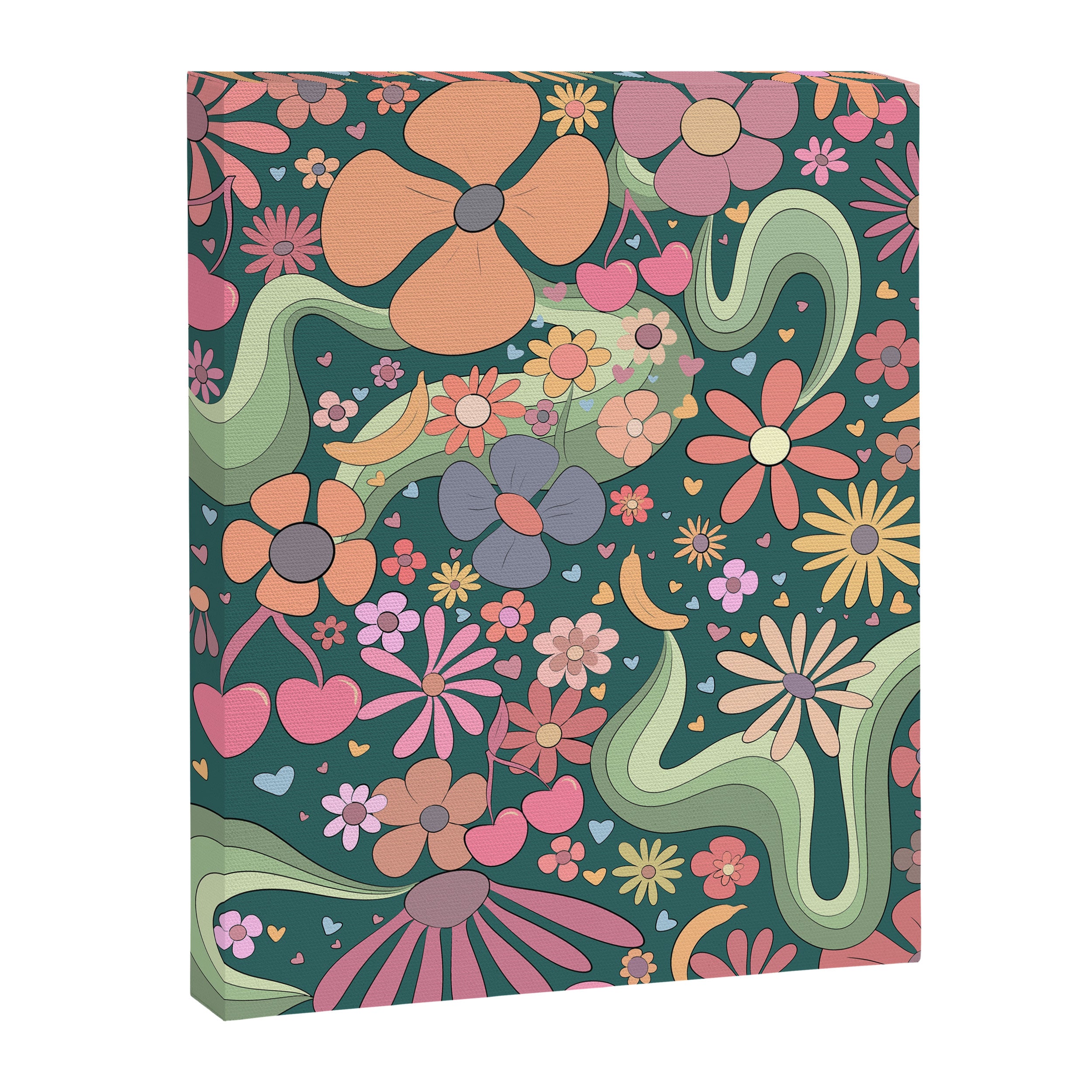 Retro Hippie 70s rainbow flower garden pattern  Canvas Print Gallery Image 8