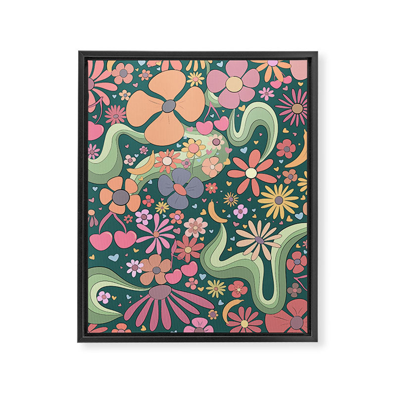 Retro Hippie 70s rainbow flower garden pattern  Framed Canvas Print Gallery Image 8