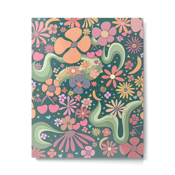 Retro Hippie 70s rainbow flower garden pattern  Metal Print Gallery Image 1