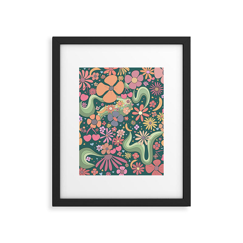 Retro Hippie 70s rainbow flower garden pattern  Framed Art Print Gallery Image 6