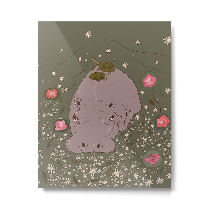 Turtles riding the Hippo Express  Metal Print Gallery Image 1