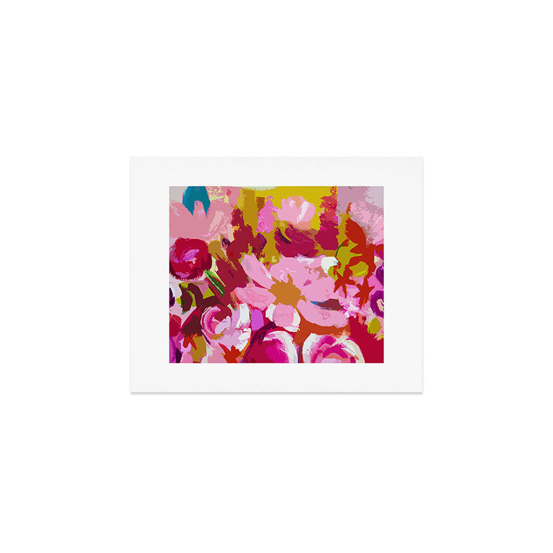 Abstracted Flower Painting in Hot Pink, red, spring green Art Print Gallery Image 1