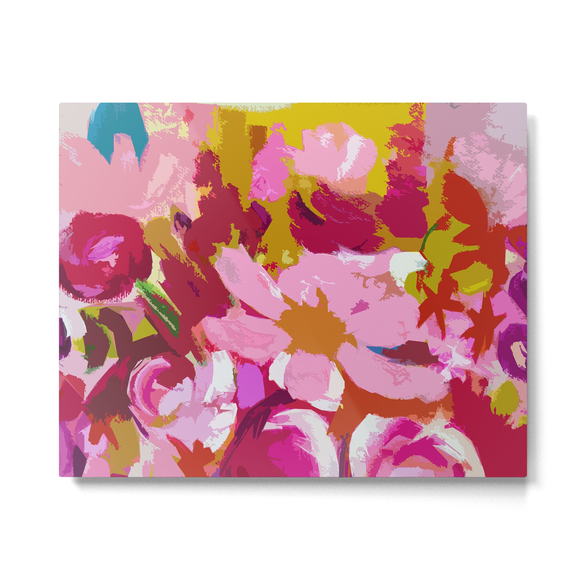 Abstracted Flower Painting in Hot Pink, red, spring green Metal Print Gallery Image 4