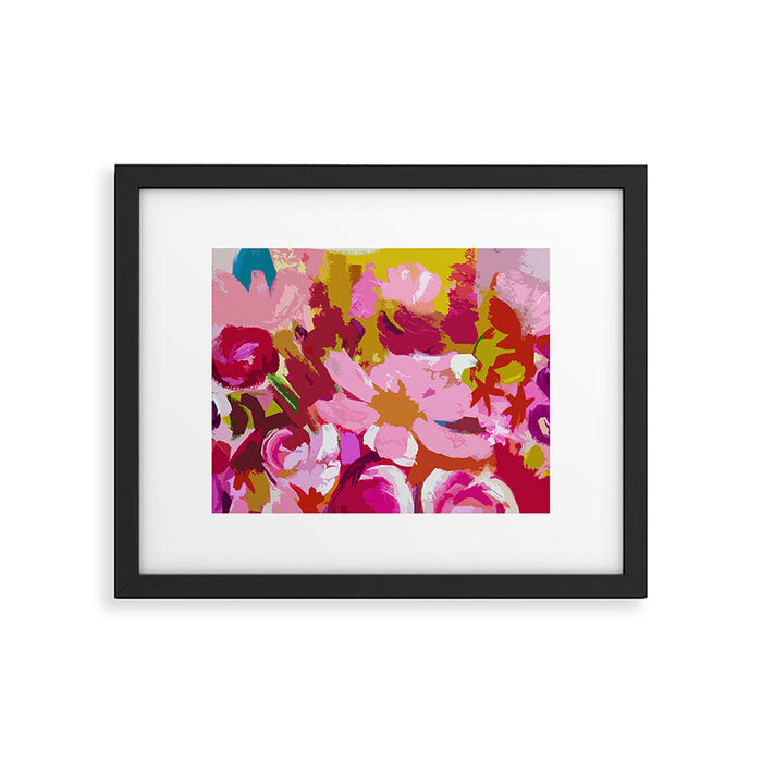 Abstracted Flower Painting in Hot Pink, red, spring green Framed Art Print Gallery Image 1