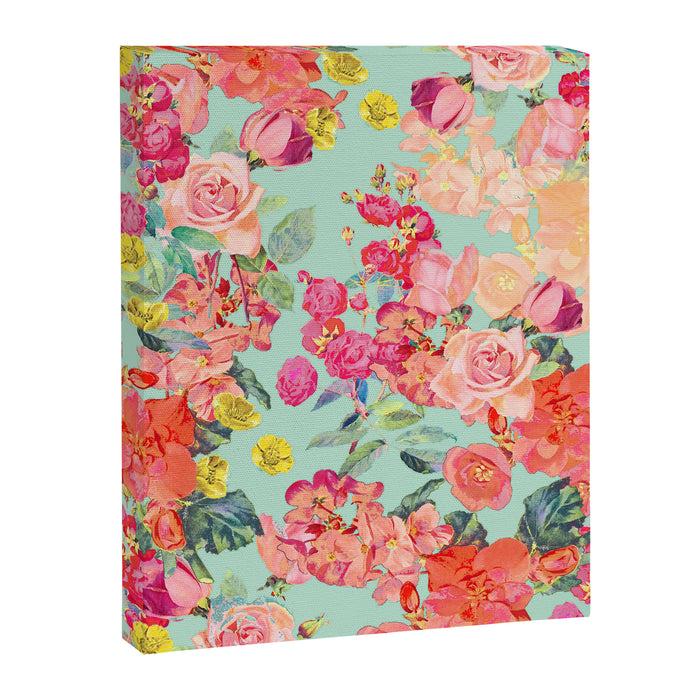 Antique Floral Print in Coral and Mint Tones Canvas Print Gallery Image 1