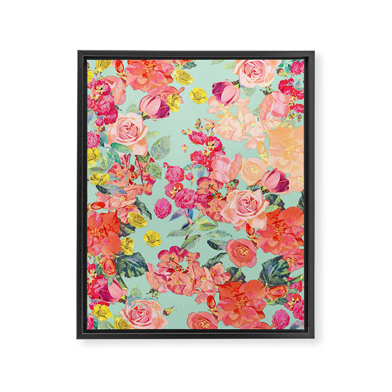 Antique Floral Print in Coral and Mint Tones Framed Canvas Print Gallery Image 8